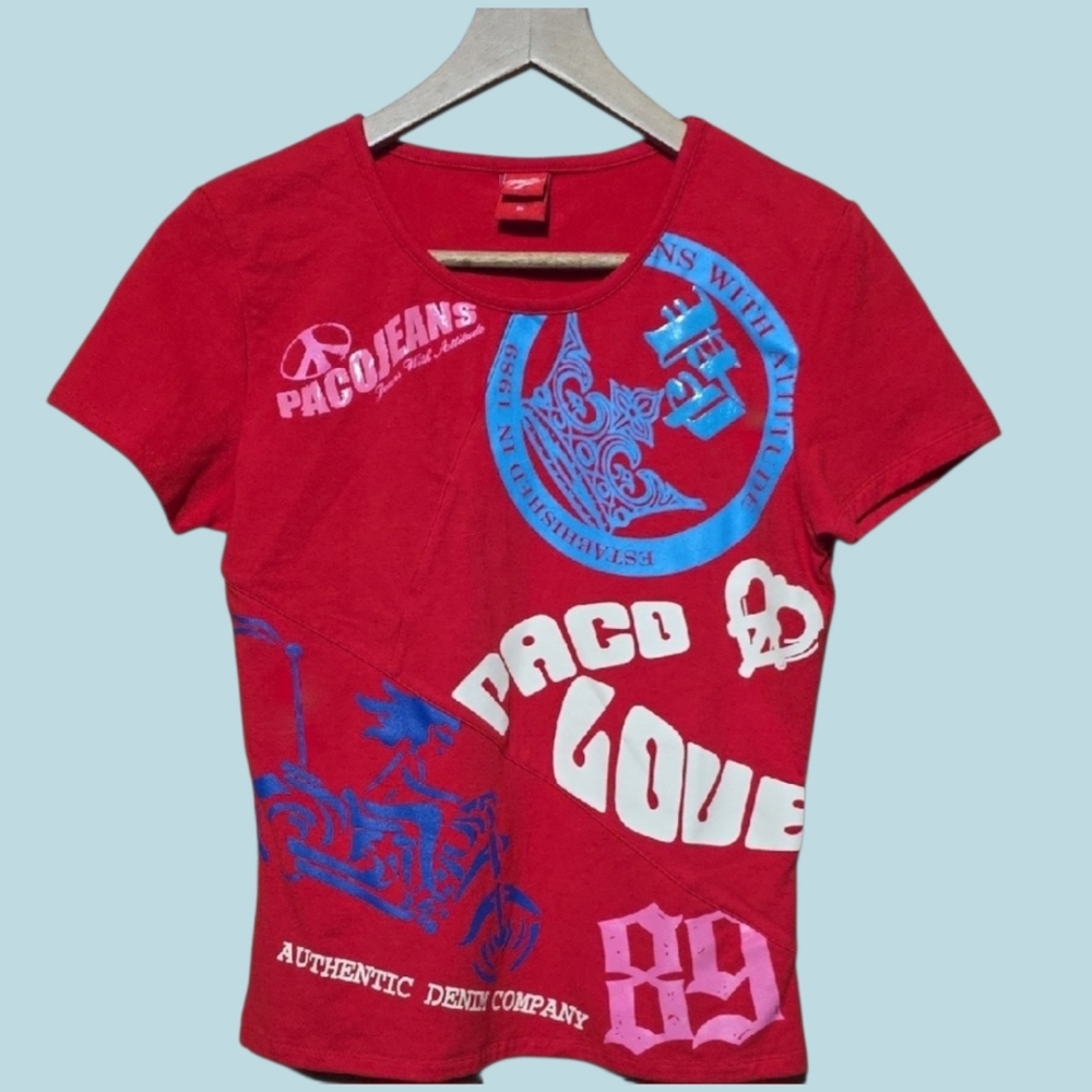 RARE Vintage Paco Jeans Red Graphic Top EUC